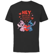 Disney Stitch \u0026 Angel Hey You’re My Fav Love Valentine’s Day - Short Sleeve Cotton T-Shirt for Adults - Customized-Black